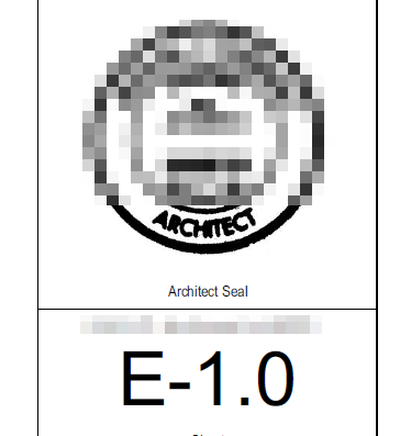 Title block for Sheet E-1.0 showing electrical layout sheet approval for residential basement and first-floor power plan.