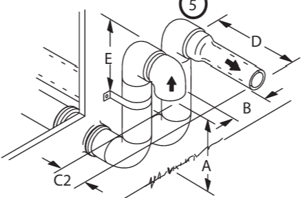 Manufacturer diagram showing furnace intake and exhaust pipe termination clearances